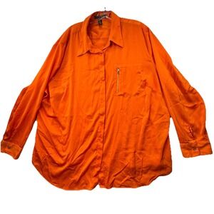 LRL Lauren‎ Ralph 3X Blouse Button Up Long Sleeves Bright Orange Soft Business